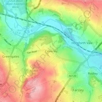 Calverley topographic map, elevation, terrain