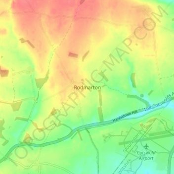Rodmarton topographic map, elevation, terrain