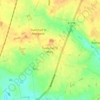 Tivetshall St Mary topographic map, elevation, terrain