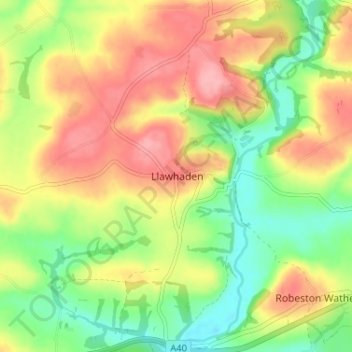 Llawhaden topographic map, elevation, terrain