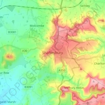 Shaftesbury topographic map, elevation, terrain