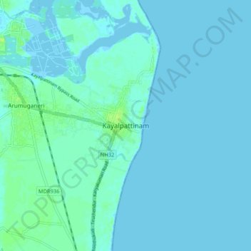 Kayalpattinam topographic map, elevation, terrain