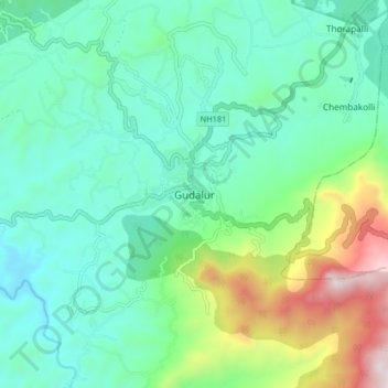 Gudalur topographic map, elevation, terrain