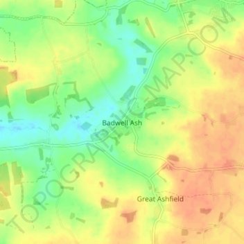 Badwell Ash topographic map, elevation, terrain