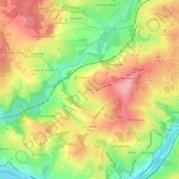 Thias topographic map, elevation, terrain