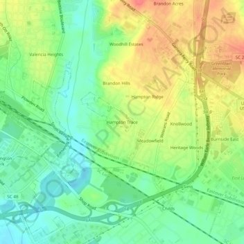 Hampton Trace topographic map, elevation, terrain