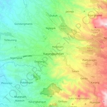 Karangpandan topographic map, elevation, terrain