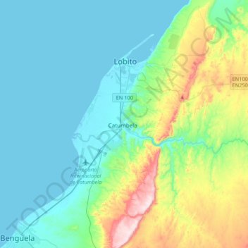 Catumbela topographic map, elevation, terrain
