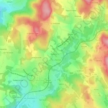 Bourette topographic map, elevation, terrain