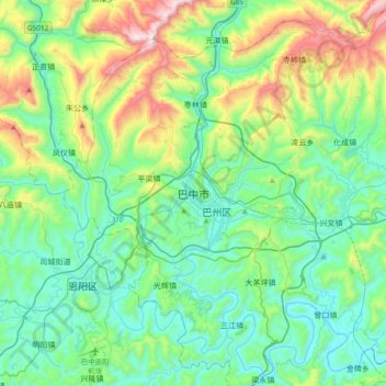 Bazhong topographic map, elevation, terrain