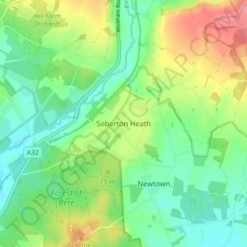 Soberton Heath topographic map, elevation, terrain