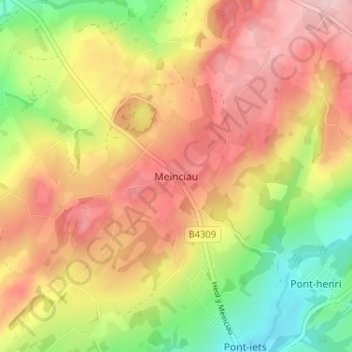 Meinciau topographic map, elevation, terrain