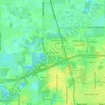 Carolyn Gardens topographic map, elevation, terrain