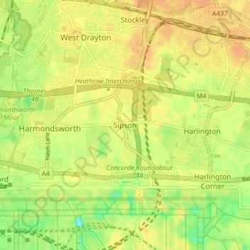 Sipson topographic map, elevation, terrain