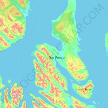 Isla Dawson topographic map, elevation, terrain