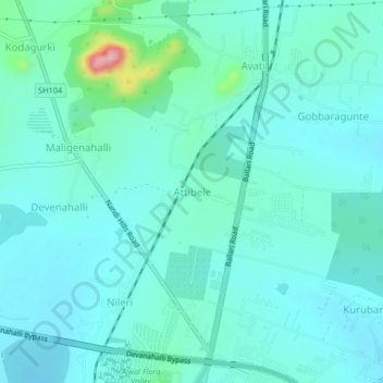 Attibele topographic map, elevation, terrain