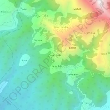 Sanan Malla topographic map, elevation, terrain