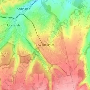 New Addington topographic map, elevation, terrain