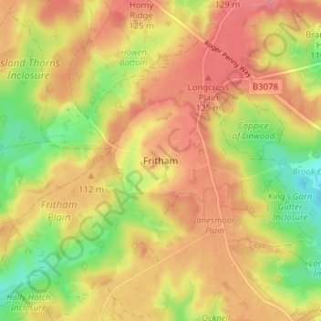 Fritham topographic map, elevation, terrain