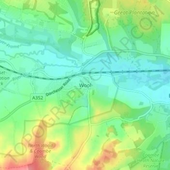 Wool topographic map, elevation, terrain