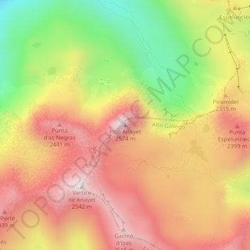 Pico Anayet topographic map, elevation, terrain