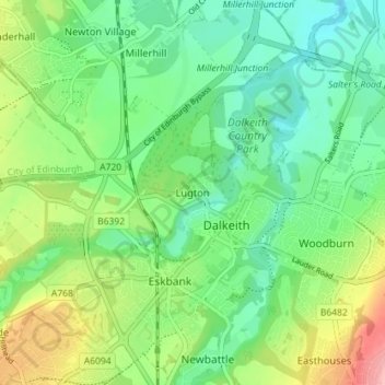 Lugton topographic map, elevation, terrain