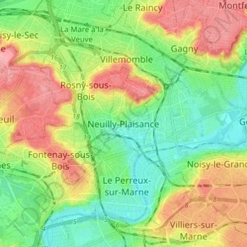 Neuilly-Plaisance topographic map, elevation, terrain