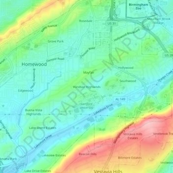 Windsor Highlands topographic map, elevation, terrain