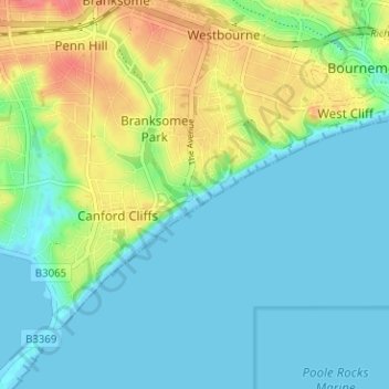 Branksome Chine topographic map, elevation, terrain