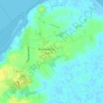 Bradwell on Sea topographic map, elevation, terrain