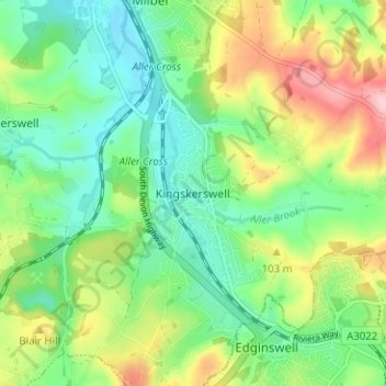 Kingskerswell topographic map, elevation, terrain