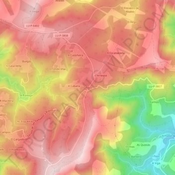 O Foxo topographic map, elevation, terrain