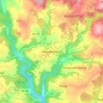 Oberdiendorf topographic map, elevation, terrain