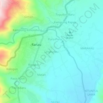 Lingkudau topographic map, elevation, terrain