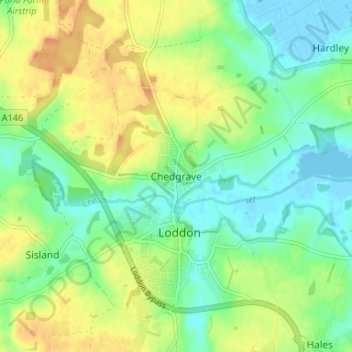 Chedgrave topographic map, elevation, terrain