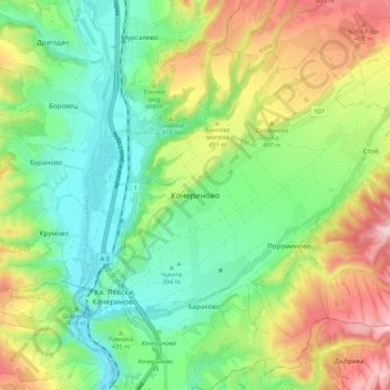 Кочериново topographic map, elevation, terrain