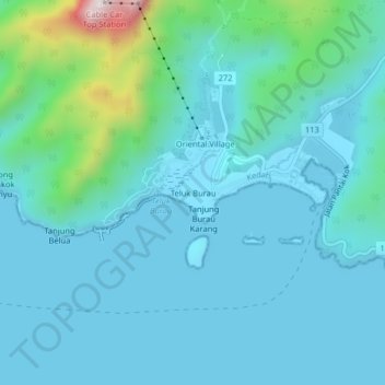 Teluk Burau topographic map, elevation, terrain