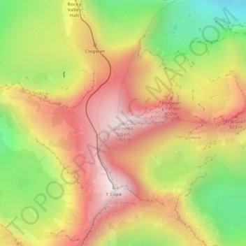 Garnedd Ugain topographic map, elevation, terrain