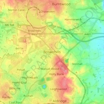 Brownhills topographic map, elevation, terrain