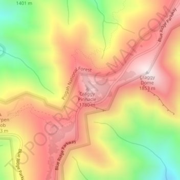 Craggy Pinnacle Summit topographic map, elevation, terrain