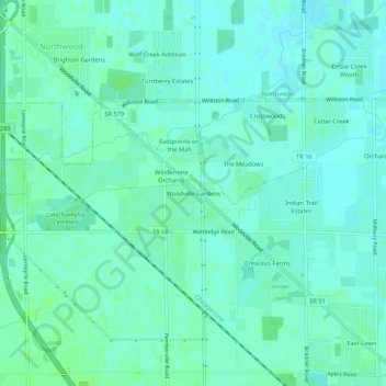 Woodville Gardens topographic map, elevation, terrain