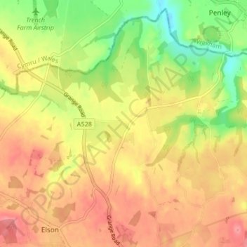 Trench topographic map, elevation, terrain