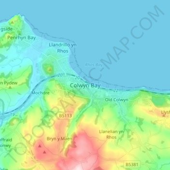 Colwyn Bay topographic map, elevation, terrain