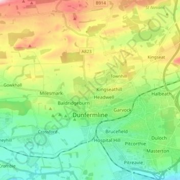 Dunfermline topographic map, elevation, terrain