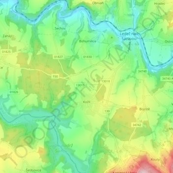 Kožlí topographic map, elevation, terrain