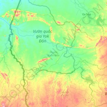 Buôn Đôn District topographic map, elevation, terrain