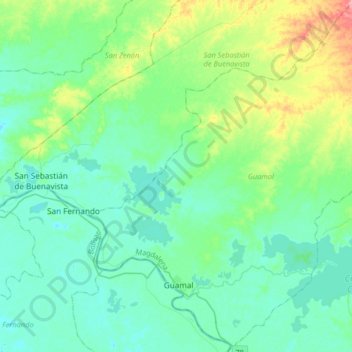 Guamal topographic map, elevation, terrain