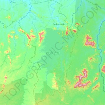 Brokopondo topographic map, elevation, terrain