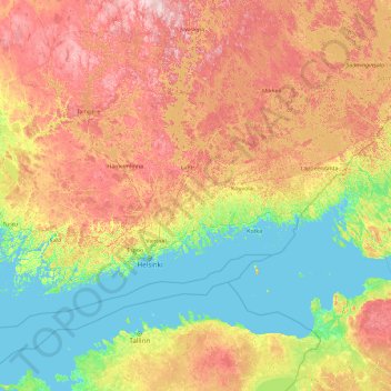 Southern Finland topographic map, elevation, terrain