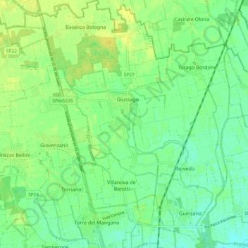 Giussago topographic map, elevation, terrain